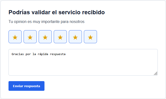 Formulario de encuesta de satisfacción de OpenCRM con escala de estrellas