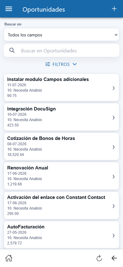 Oportunidades en la app OpenCRM