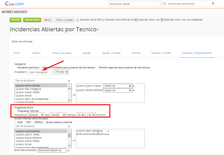 Configuración de permisos en OpenCRM